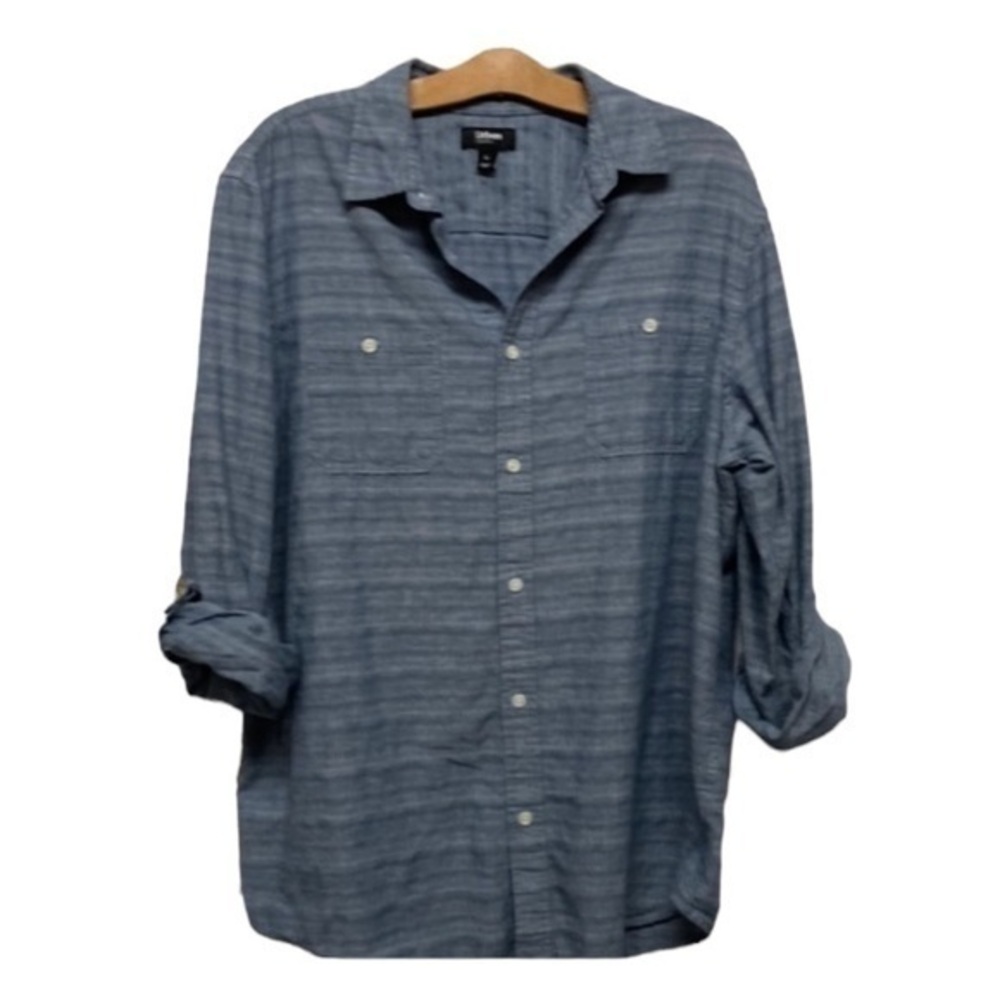 Mens Urban pipeline button down shirt size Lg blue w/ roll‎ long sleeves (M-446)